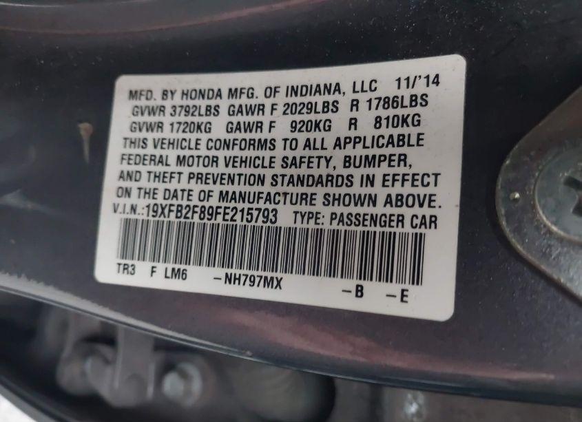 Photo 9 of 2015 Honda Civic EX (VIN 19XFB2F89FE215793)