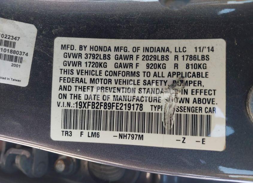 Photo 9 of 2015 Honda Civic EX (VIN 19XFB2F89FE219178)