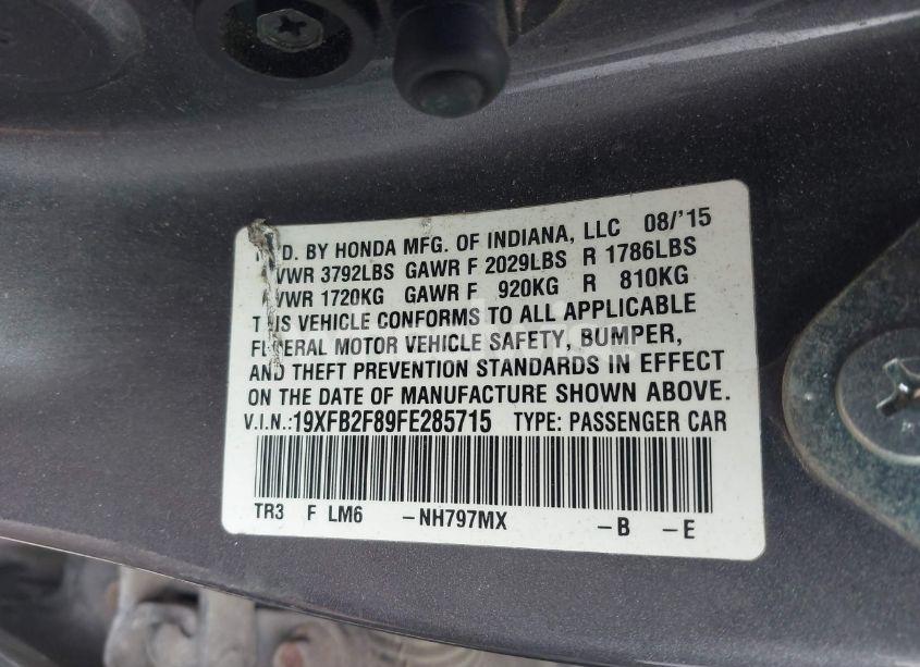 Photo 9 of 2015 Honda Civic EX (VIN 19XFB2F89FE285715)