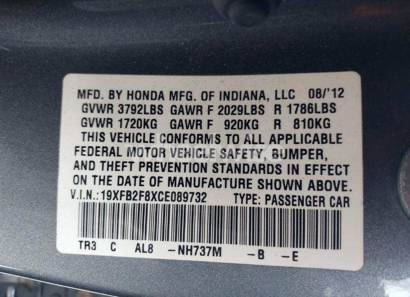 Photo 9 of 2012 Honda Civic EX (VIN 19XFB2F8XCE089732)