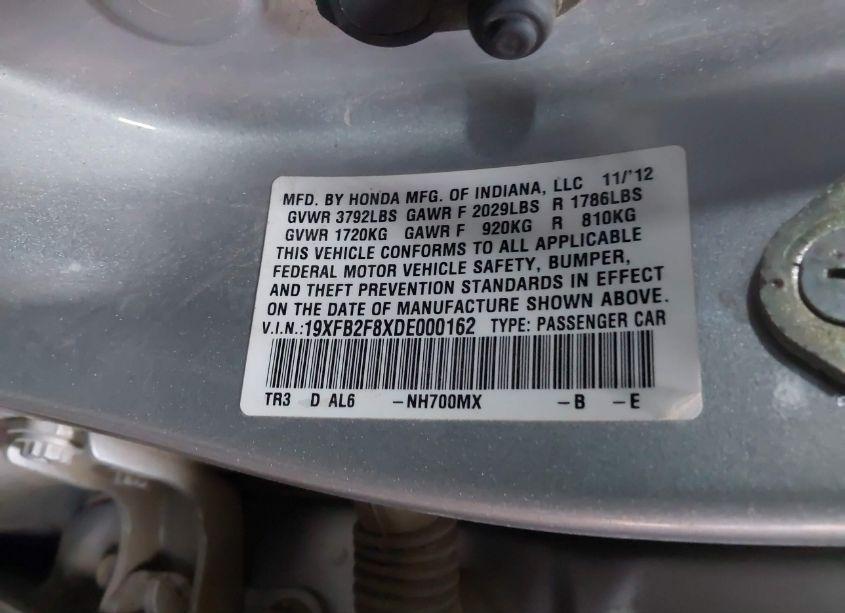 Photo 9 of 2013 Honda Civic EX (VIN 19XFB2F8XDE000162)