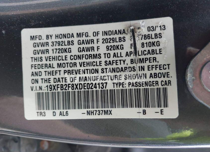 Photo 9 of 2013 Honda Civic EX (VIN 19XFB2F8XDE024137)