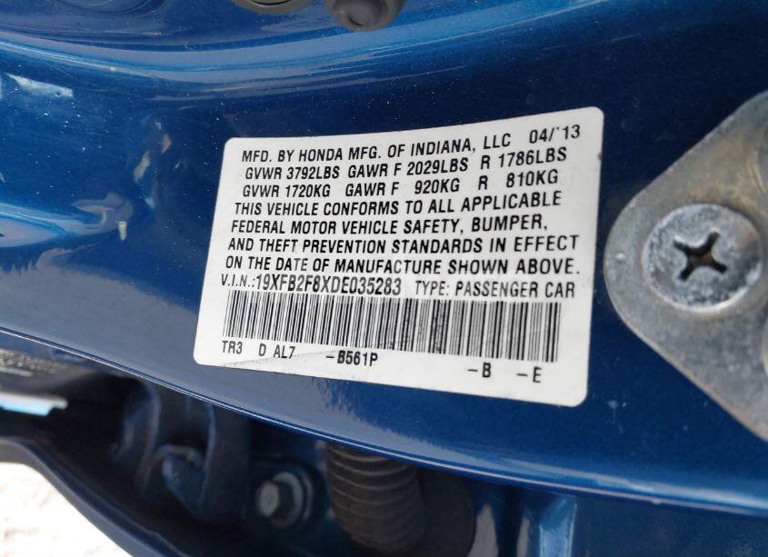 Photo 9 of 2013 Honda Civic EX (VIN 19XFB2F8XDE035283)