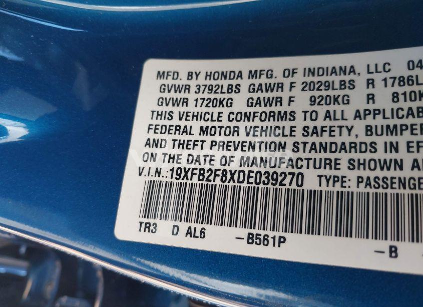 Photo 9 of 2013 Honda Civic EX (VIN 19XFB2F8XDE039270)