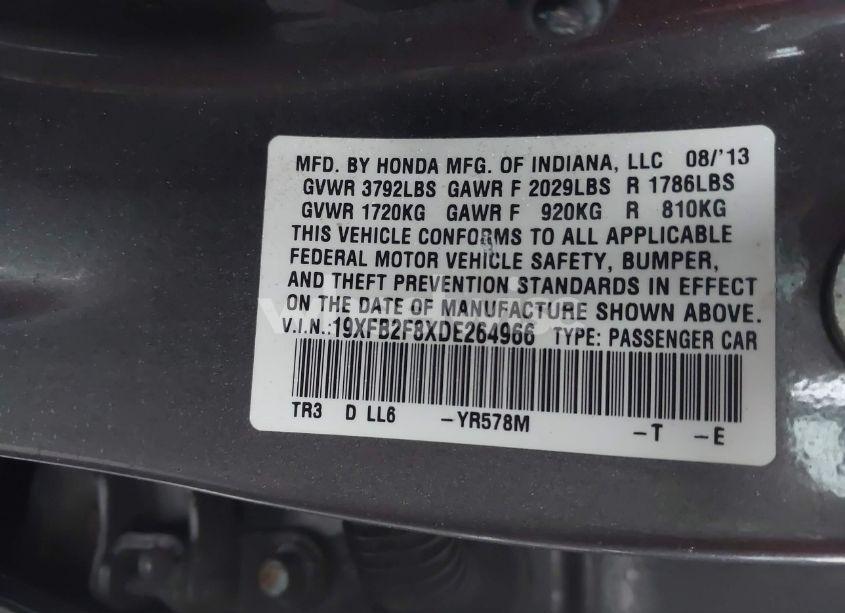 Photo 9 of 2013 Honda Civic EX (VIN 19XFB2F8XDE264966)