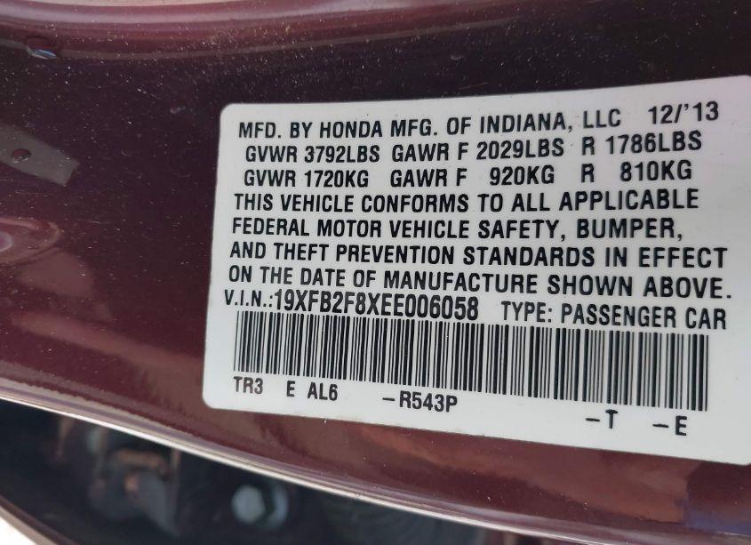 Photo 9 of 2014 Honda Civic EX (VIN 19XFB2F8XEE006058)