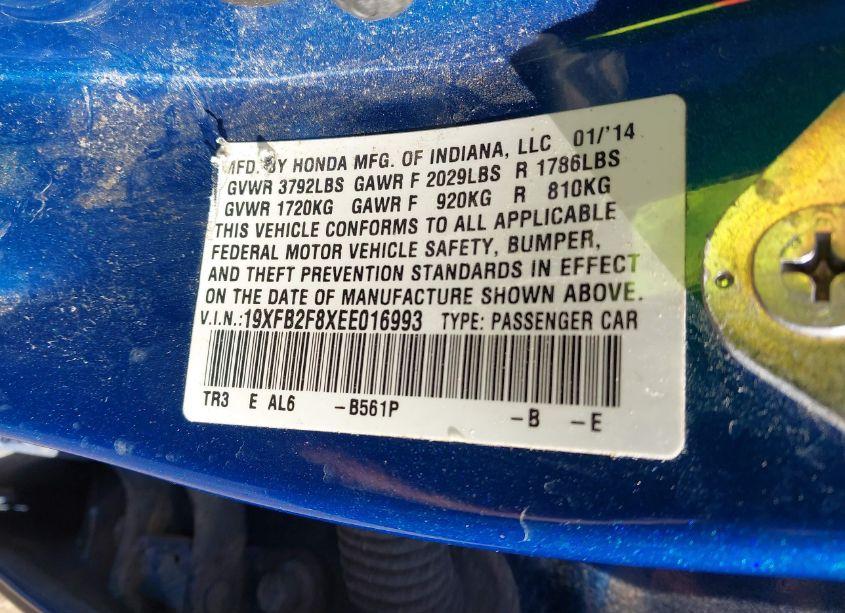 Photo 9 of 2014 Honda Civic EX (VIN 19XFB2F8XEE016993)