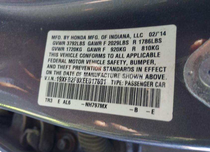 Photo 9 of 2014 Honda Civic EX (VIN 19XFB2F8XEE017691)