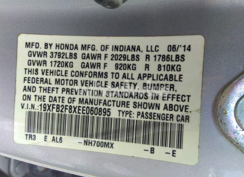 Photo 9 of 2014 Honda Civic EX (VIN 19XFB2F8XEE060895)