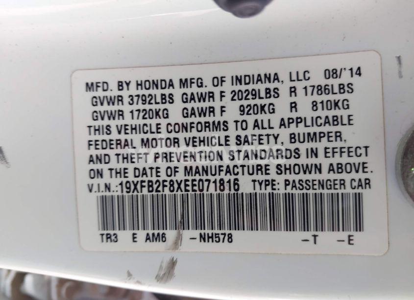 Photo 9 of 2014 Honda Civic EX (VIN 19XFB2F8XEE071816)