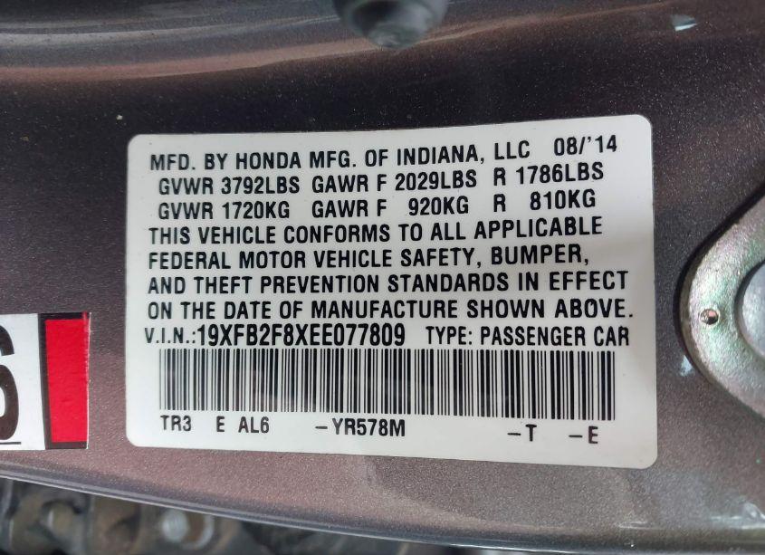 Photo 9 of 2014 Honda Civic EX (VIN 19XFB2F8XEE077809)