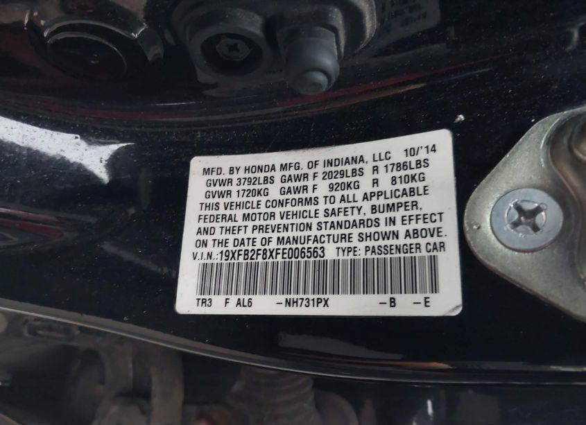 Photo 9 of 2015 Honda Civic EX (VIN 19XFB2F8XFE006563)