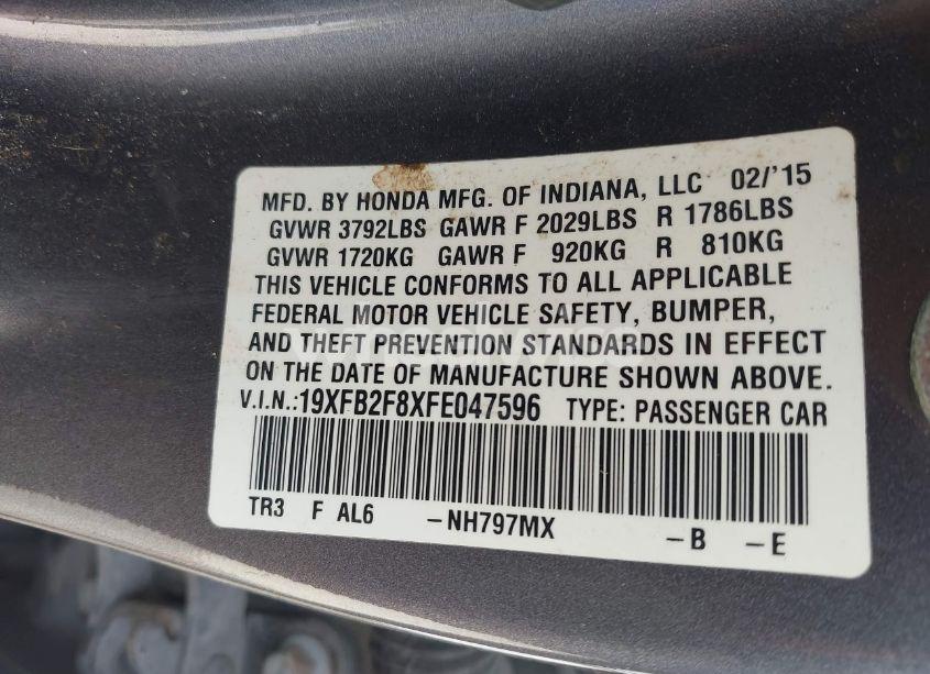 Photo 9 of 2015 Honda Civic EX (VIN 19XFB2F8XFE047596)