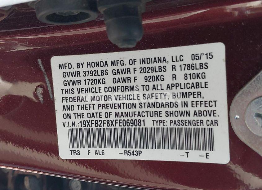 Photo 9 of 2015 Honda Civic EX (VIN 19XFB2F8XFE069081)