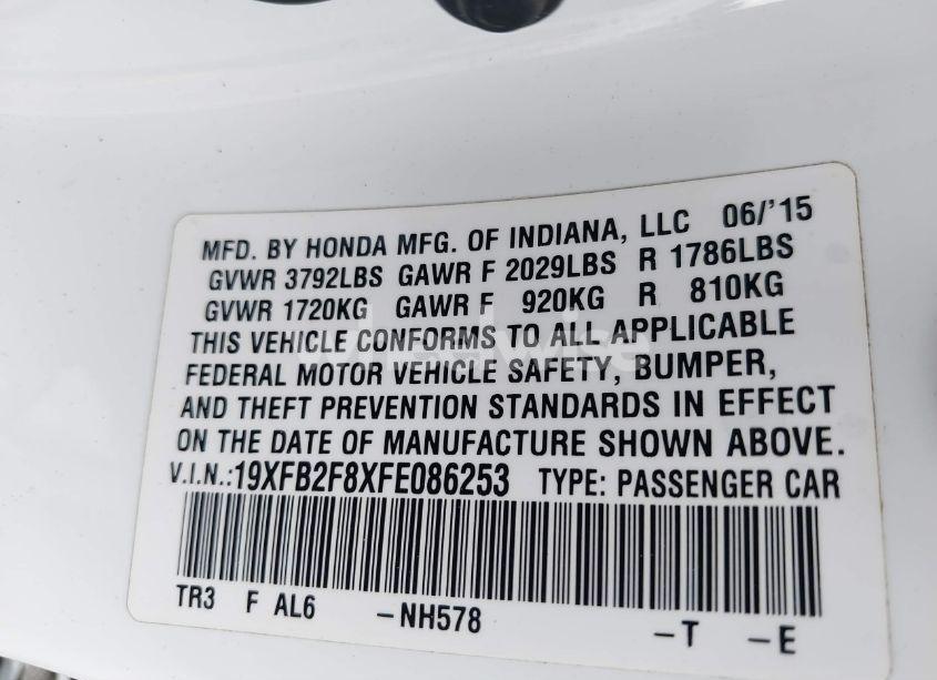 Photo 9 of 2015 Honda Civic EX (VIN 19XFB2F8XFE086253)