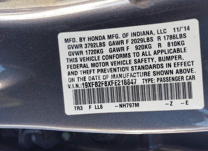 Photo 9 of 2015 Honda Civic EX (VIN 19XFB2F8XFE218847)