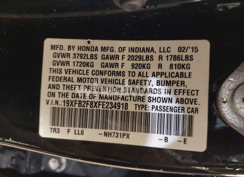 Photo 9 of 2015 Honda Civic EX (VIN 19XFB2F8XFE234918)