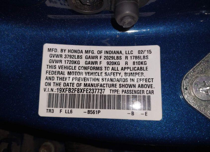 Photo 9 of 2015 Honda Civic EX (VIN 19XFB2F8XFE237737)