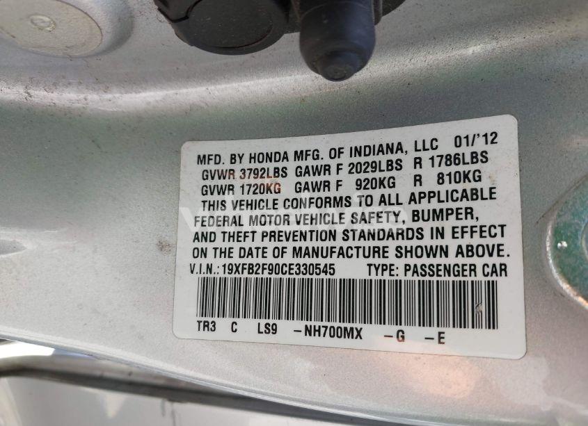 Photo 9 of 2012 Honda Civic EX-L (VIN 19XFB2F90CE330545)