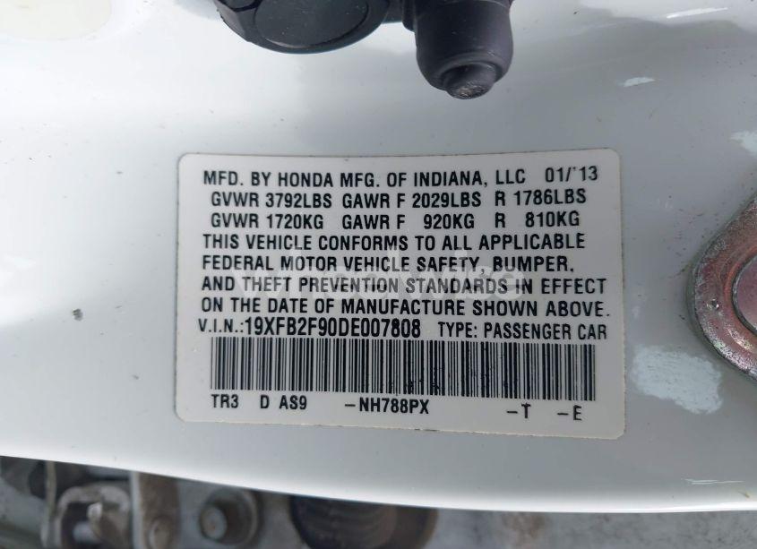 Photo 9 of 2013 Honda Civic EX-L (VIN 19XFB2F90DE007808)