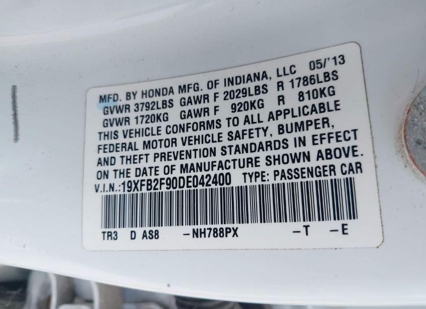 Photo 9 of 2013 Honda Civic EX-L (VIN 19XFB2F90DE042400)