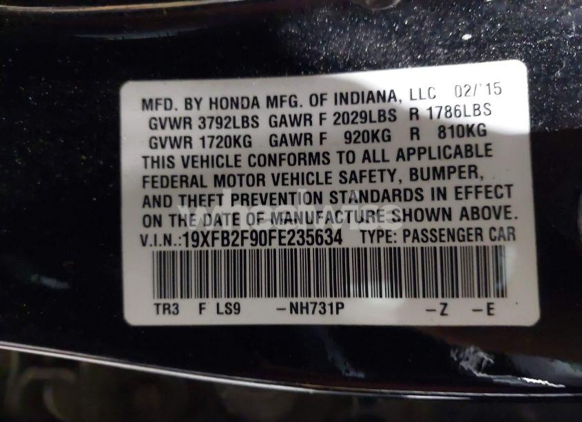 Photo 9 of 2015 Honda Civic EX-L (VIN 19XFB2F90FE235634)