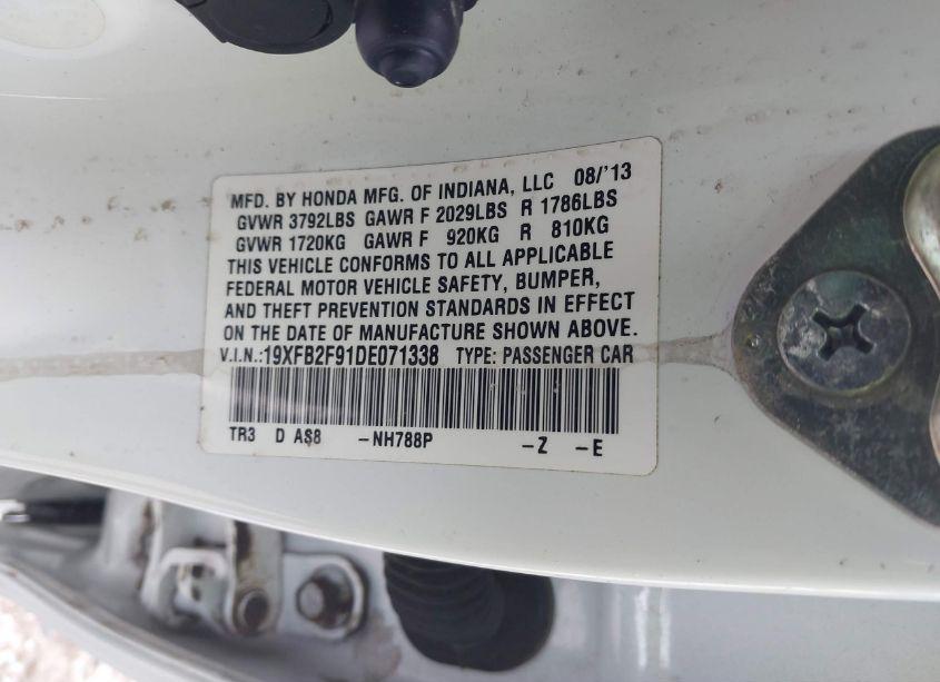 Photo 9 of 2013 Honda Civic EX-L (VIN 19XFB2F91DE071338)