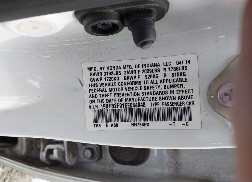 Photo 9 of 2014 Honda Civic EX-L (VIN 19XFB2F91EE044948)