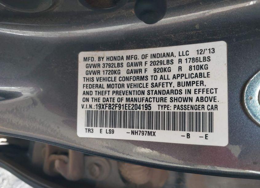 Photo 9 of 2014 Honda Civic EX-L (VIN 19XFB2F91EE204195)