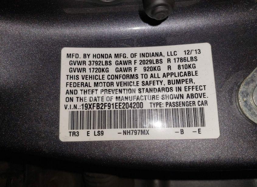 Photo 9 of 2014 Honda Civic EX-L (VIN 19XFB2F91EE204200)