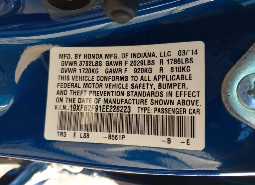 Photo 9 of 2014 Honda Civic EX-L (VIN 19XFB2F91EE228223)