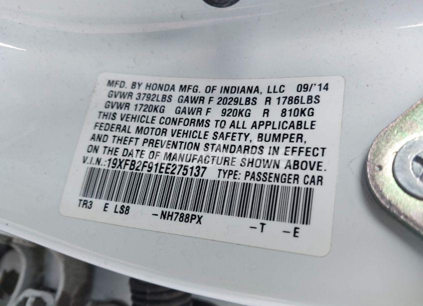 Photo 9 of 2014 Honda Civic EX-L (VIN 19XFB2F91EE275137)