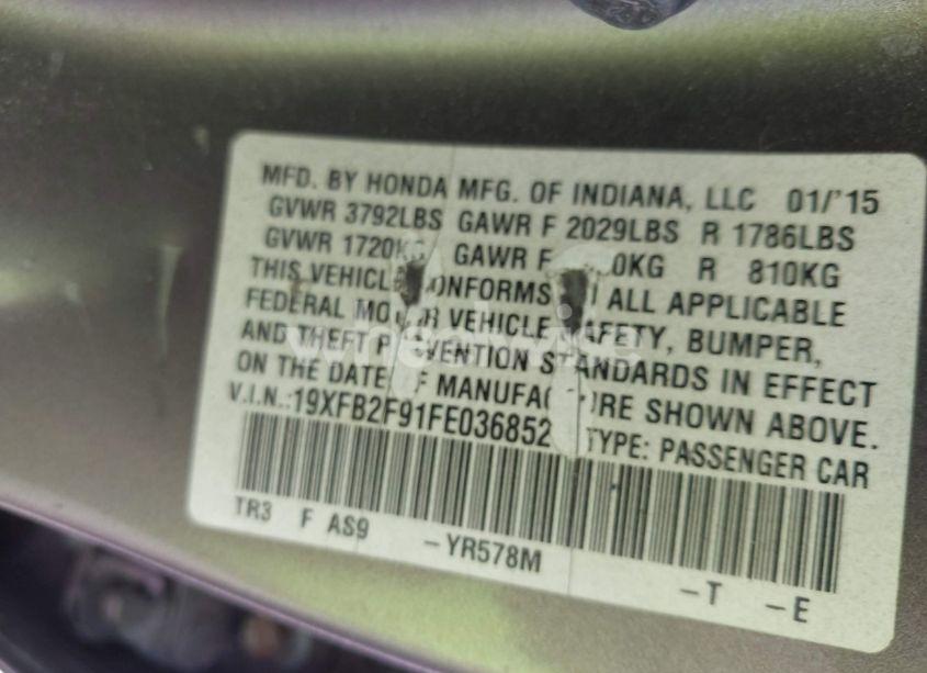 Photo 9 of 2015 Honda Civic EX-L (VIN 19XFB2F91FE036852)