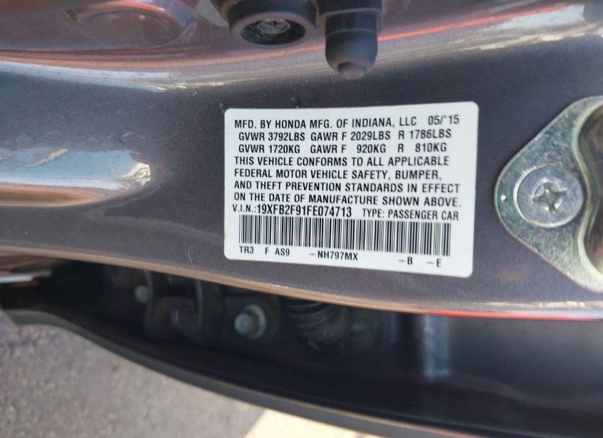 Photo 9 of 2015 Honda Civic EX-L (VIN 19XFB2F91FE074713)