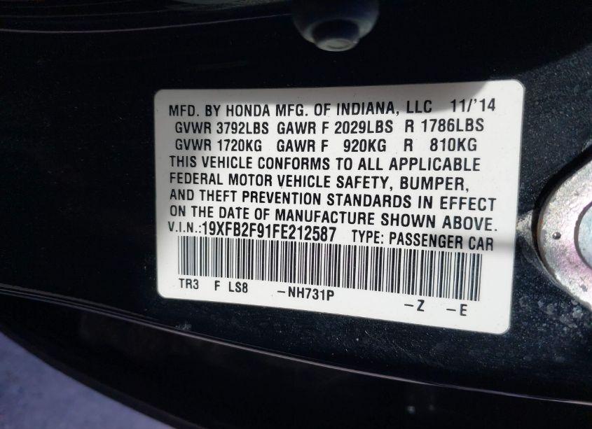 Photo 9 of 2015 Honda Civic EX-L (VIN 19XFB2F91FE212587)