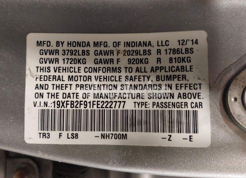 Photo 9 of 2015 Honda Civic EX-L (VIN 19XFB2F91FE222777)