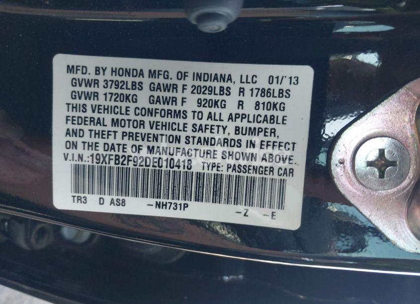 Photo 9 of 2013 Honda Civic EX-L (VIN 19XFB2F92DE010418)