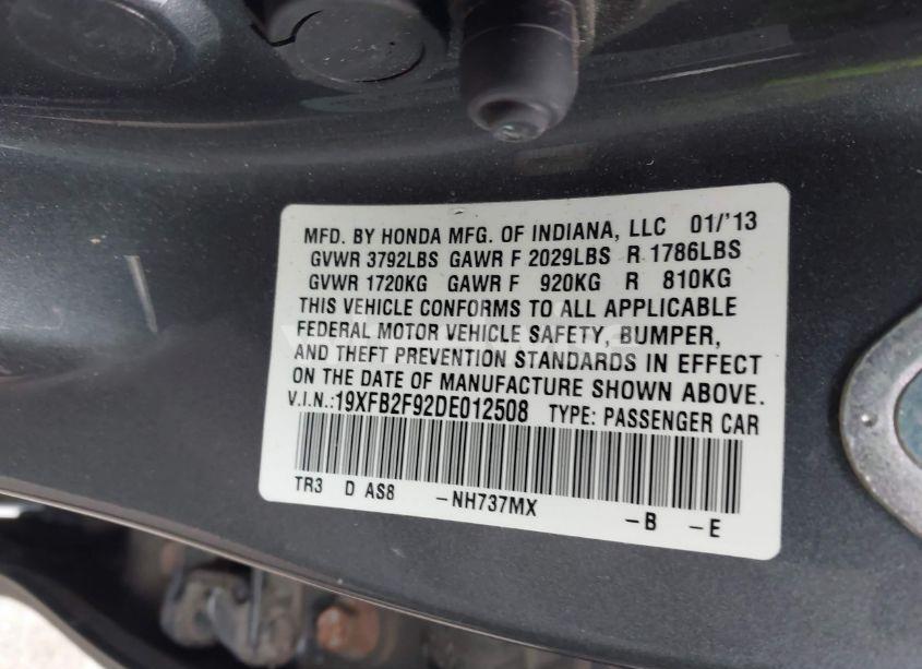 Photo 9 of 2013 Honda Civic EX-L (VIN 19XFB2F92DE012508)