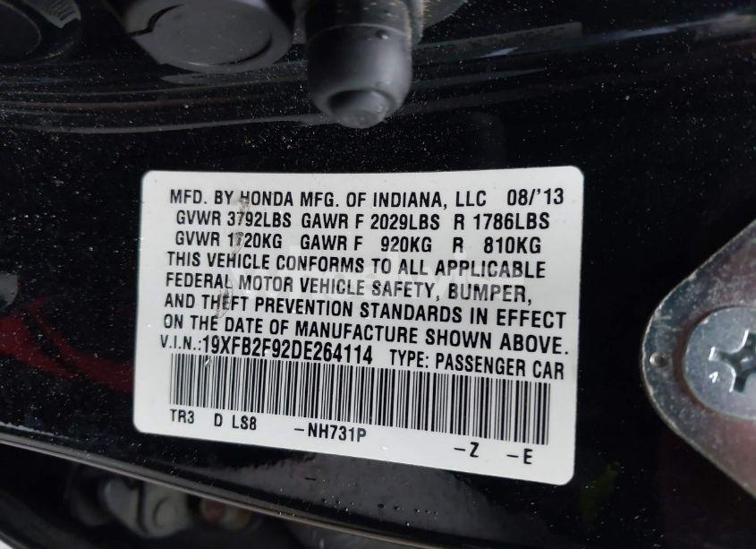 Photo 9 of 2013 Honda Civic EX-L (VIN 19XFB2F92DE264114)