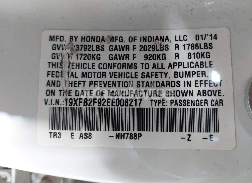 Photo 9 of 2014 Honda Civic EX-L (VIN 19XFB2F92EE008217)