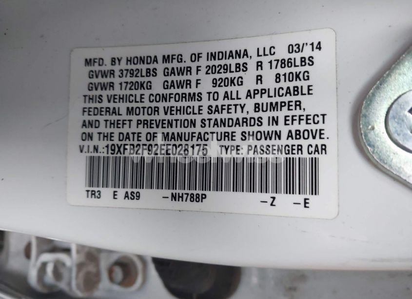 Photo 9 of 2014 Honda Civic EX-L (VIN 19XFB2F92EE028175)