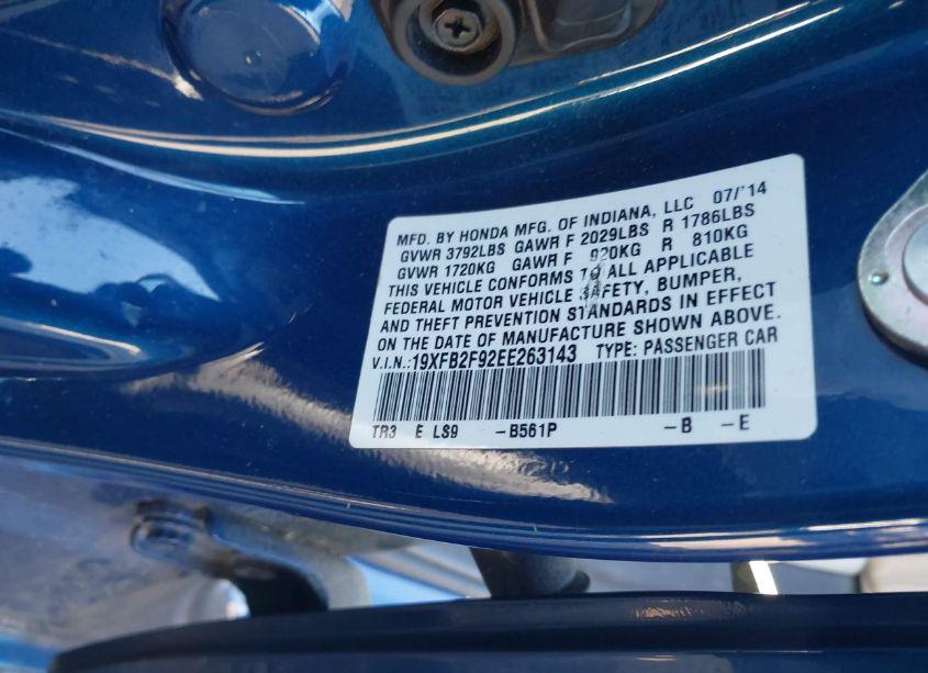 Photo 9 of 2014 Honda Civic EX-L (VIN 19XFB2F92EE263143)