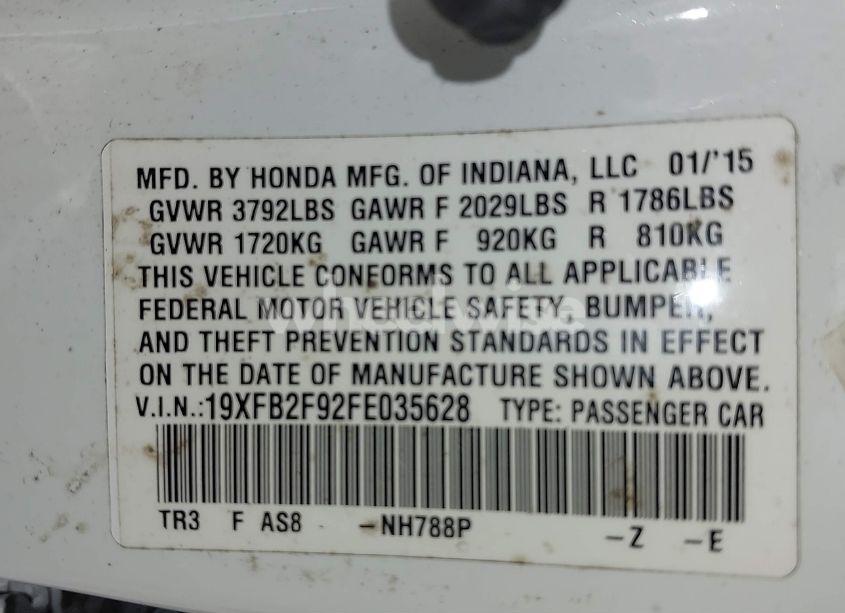 Photo 9 of 2015 Honda Civic EX-L (VIN 19XFB2F92FE035628)