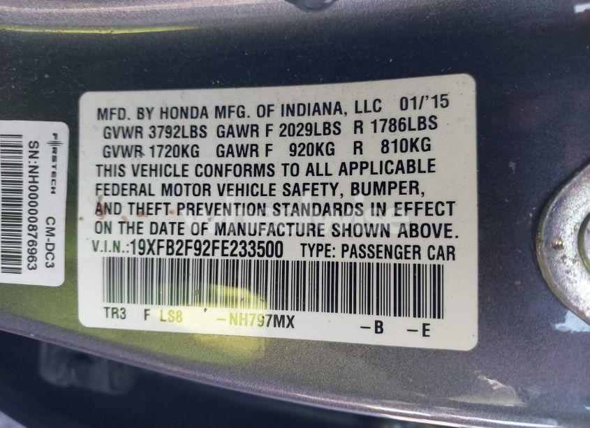 Photo 9 of 2015 Honda Civic EX-L (VIN 19XFB2F92FE233500)