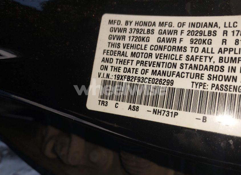Photo 9 of 2012 Honda Civic SDN EX-L (VIN 19XFB2F93CE026299)