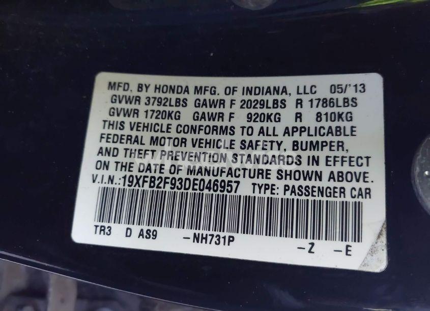 Photo 9 of 2013 Honda Civic EX-L (VIN 19XFB2F93DE046957)