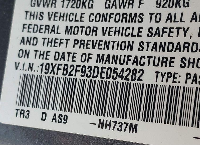 Photo 9 of 2013 Honda Civic EX-L (VIN 19XFB2F93DE054282)