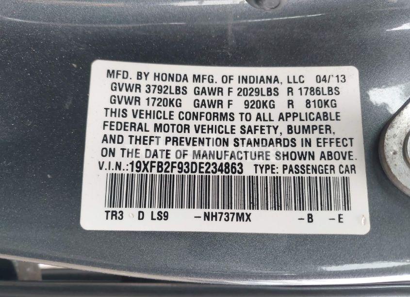 Photo 9 of 2013 Honda Civic EX-L (VIN 19XFB2F93DE234863)