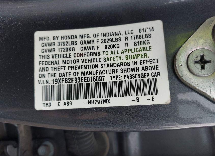 Photo 9 of 2014 Honda Civic EX-L (VIN 19XFB2F93EE016097)