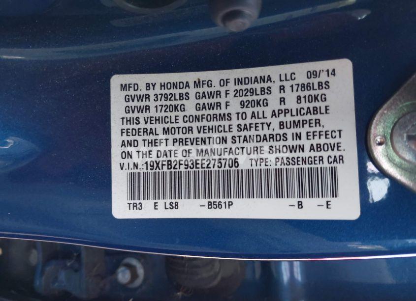 Photo 9 of 2014 Honda Civic EX-L (VIN 19XFB2F93EE275706)